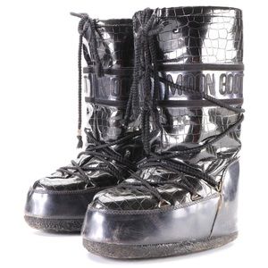 The Original Moon Boot in Black Embossed Patent Vinyl